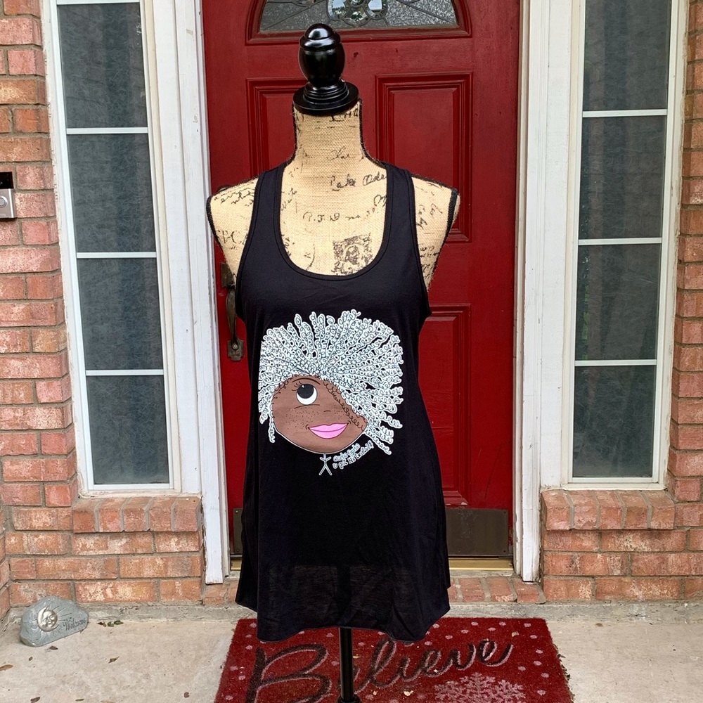 New Black ladies Racerback graphic tee.